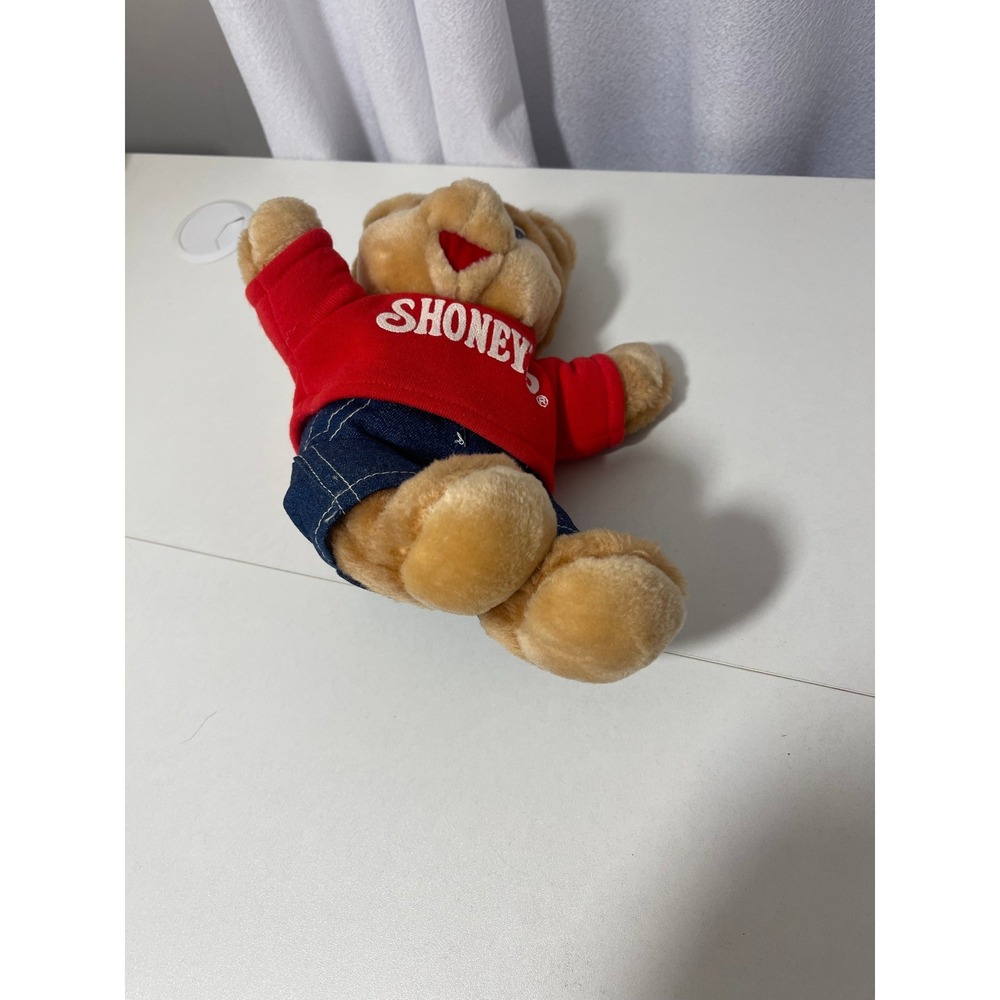 Shoneys Bear Plush Stuffed Animal Red Shirt Denim Overalls Vintage Toy 1986 - Picture 5 of 8
